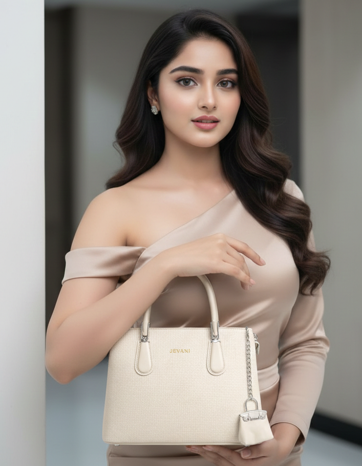 JEVANI Women’s Structured Handbag | Premium Leather Tote with Chain Charm